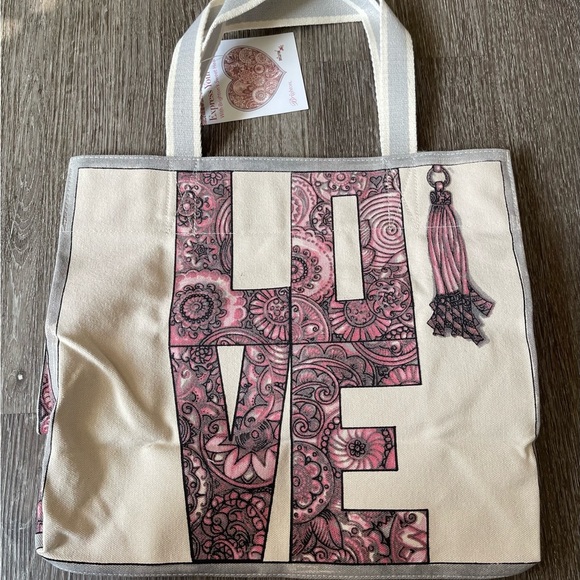 Brighton Cream and Pink Heart Tote Bag - Picture 3 of 3